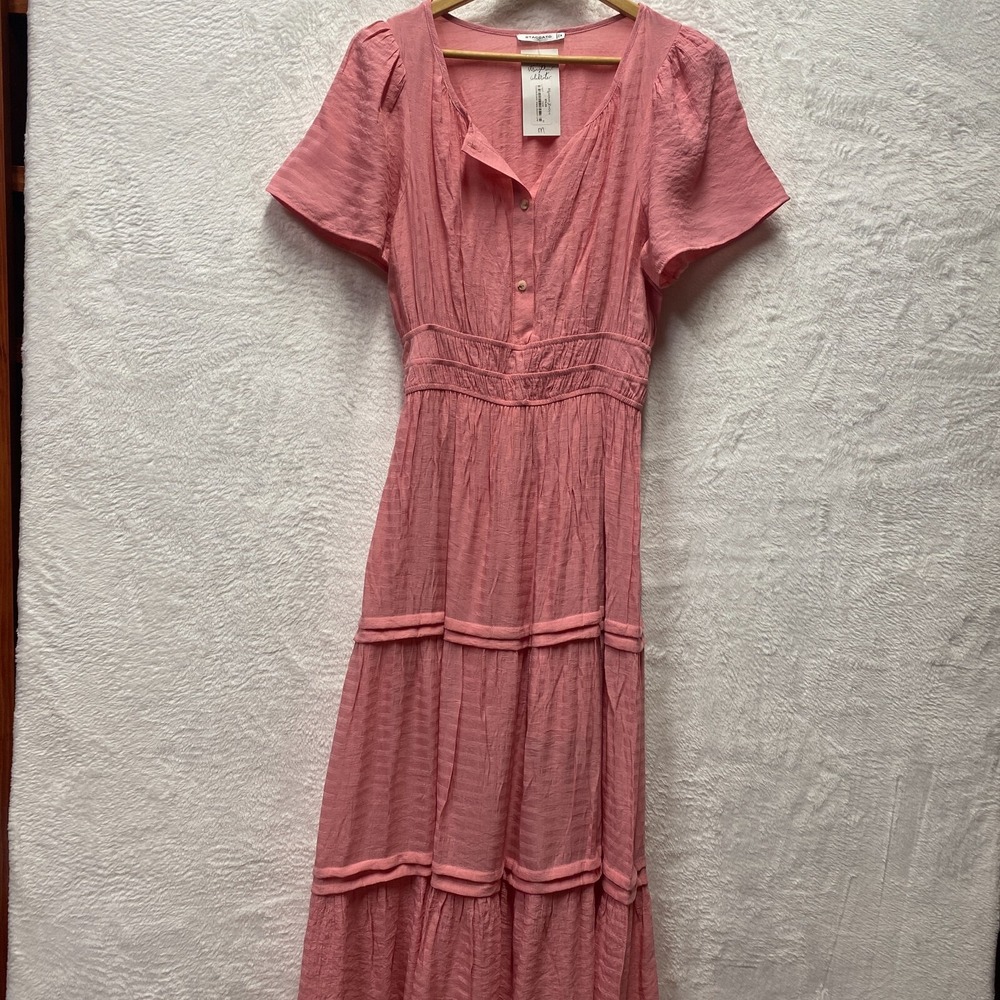 Staccato Tiered Maxi Dress Medium Pink Prairie Country Western Lined Ruffle